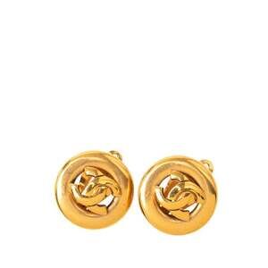 CHANEL Green Logo Earrings